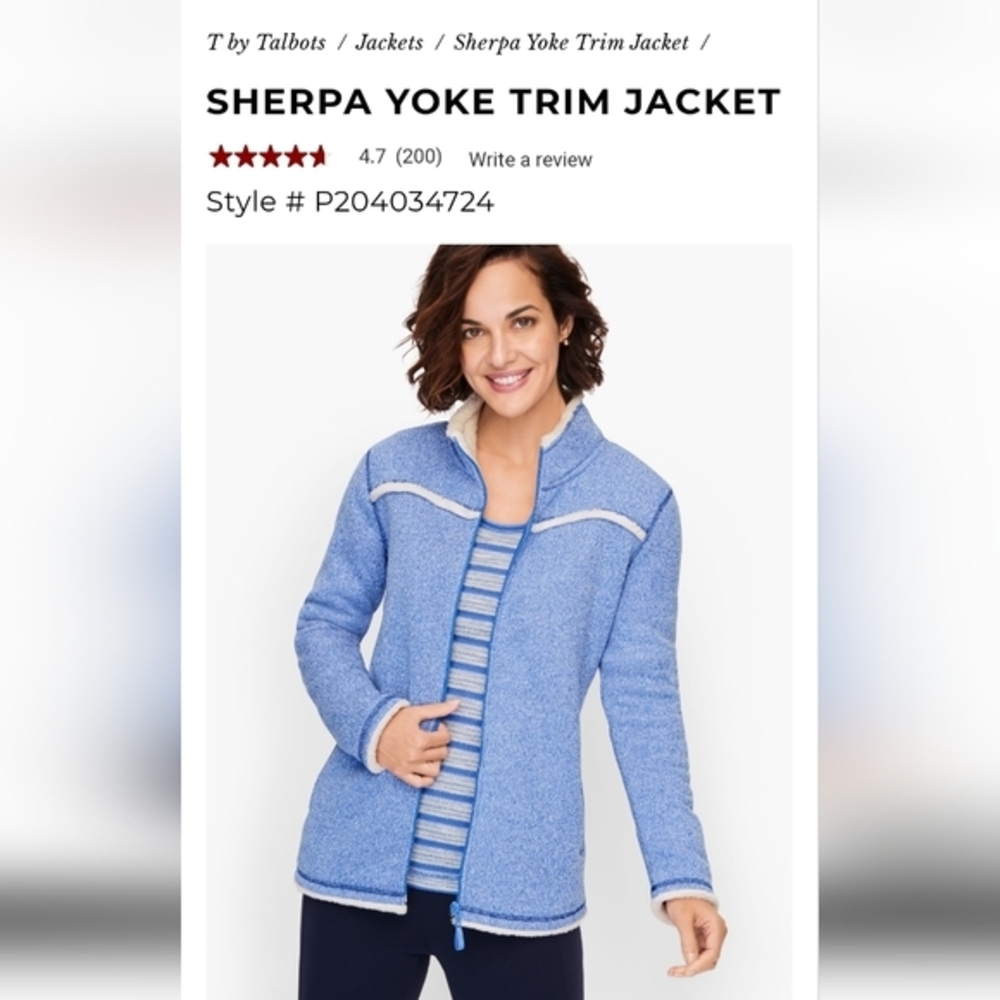 TALBOTS Blue White‎ Sherpa Yoke Trim Jacket Women's XS EUC - Picture 2 of 12